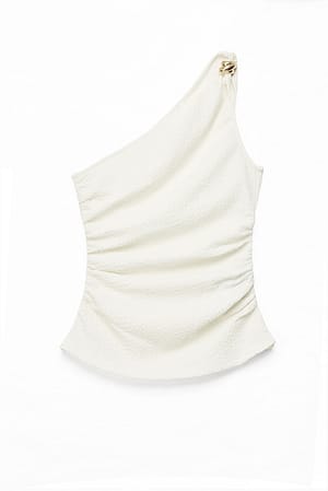 White einseitig schulterfreies Oberteil mit Schnallendrehung