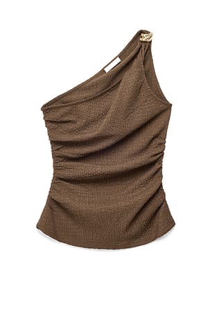 Brown einseitig schulterfreies Oberteil mit Schnallendrehung