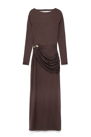 Dark Brown Maxikleid mit offenem Rücken und Schnalle