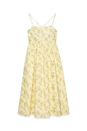 Yellow Flower Midiklänning med knytdetalj och öppen rygg