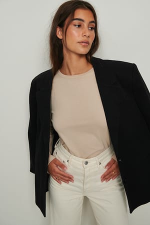 Beige Oversized Long Sleeved Top