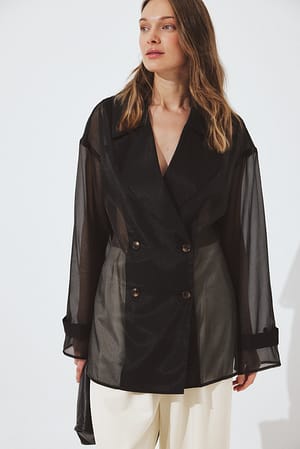 Black Blusa de gasa con detalle de cinturón