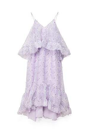 All Over Print Volumen-Maxikleid aus Organza mit V-Ausschnitt