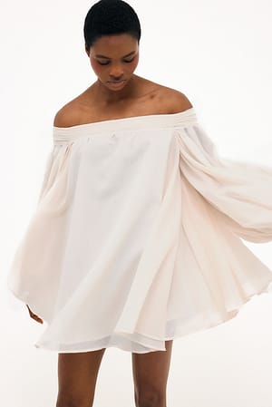 Offwhite Minivestido de organza palabra de honor