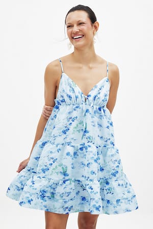 Floral Minivestido de organza con tirantes