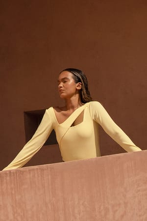 Light Yellow Ribbed Square Neck Top