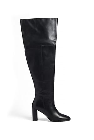 Black Over Knee Leather Boots