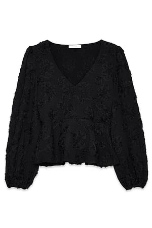 Black Blusa de manga ancha con diseño envolvente