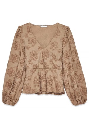 Beige Blusa de manga ancha con diseño envolvente