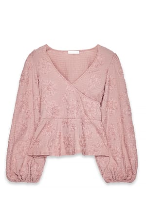 Pink Blusa de manga ancha con diseño envolvente