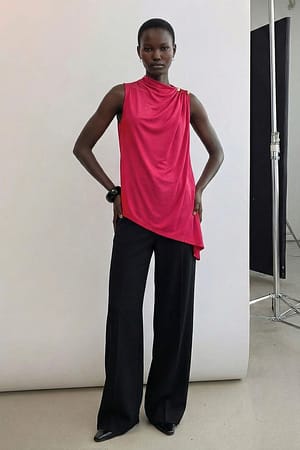 Red Oversized Buckle Top