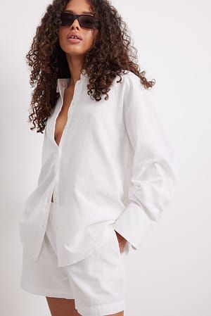 White Oversized skjorta i linneblandning