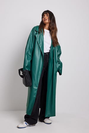 Green Oversized PU trenchcoat