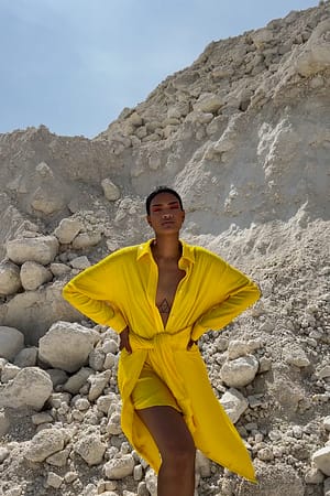 Yellow Oversized Sequin Shirt Dress