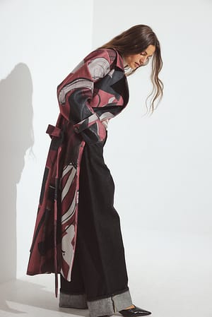 Burgundy Print Oversize-Trenchcoat