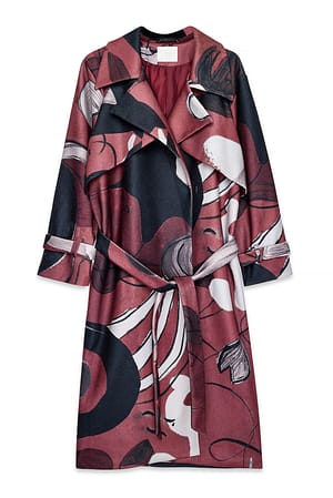 Burgundy Print Oversized Coat