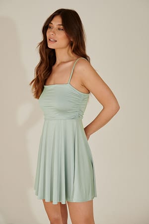 Vintage Mint Minikleid mit gerafftem Detail