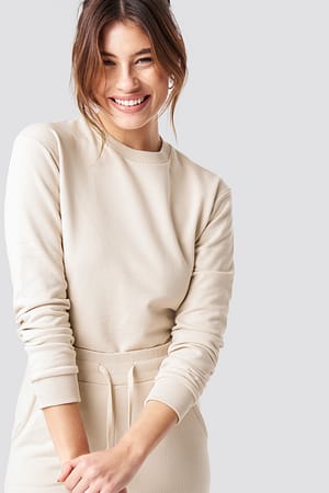 Beige Round Neck Soft Sweatshirt