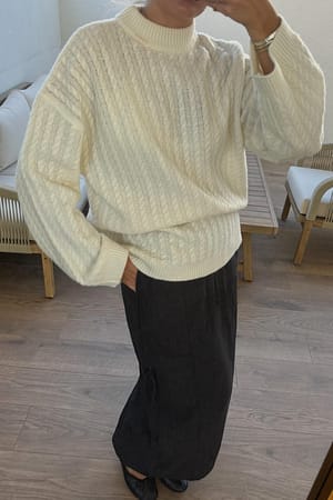 Offwhite Cable Knit Oversized Wool Sweater
