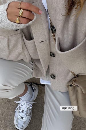 Beige Oversized Kort Jack In Wolmix