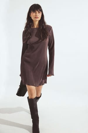 Dark Brown Pleated Mini Dress