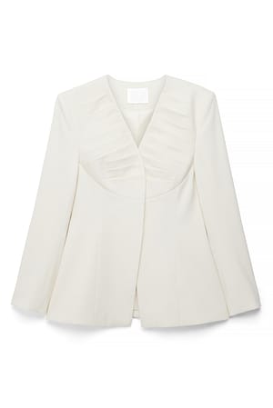 White Blazer ajusté à encolure plissée