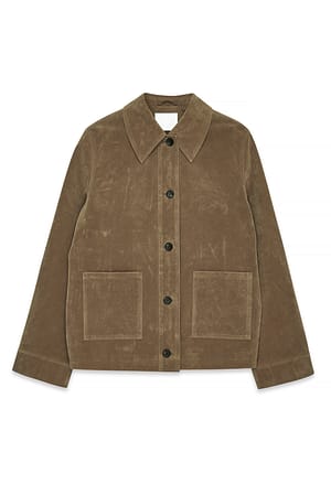 Beige Jakke i imitert semsket skinn med lommedetaljer