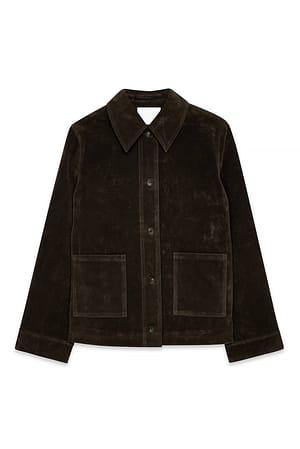 Dark Brown Jakke i imitert semsket skinn med lommedetaljer