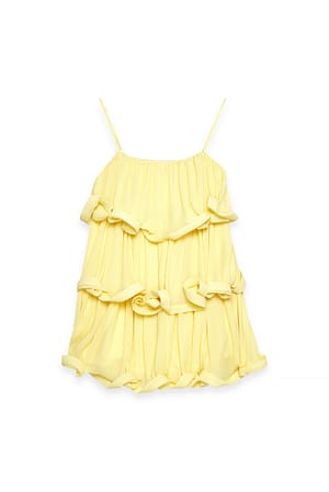 Yellow Minikjole med volanger og trykk