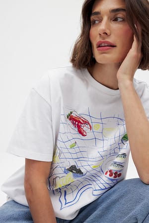 Italian Dinner Oversize-T-Shirt mit Rundhalsausschnitt und Print