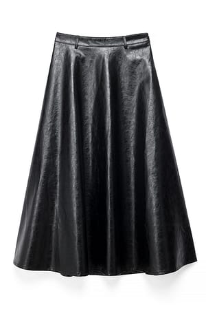 Black PU Wide Midi Skirt