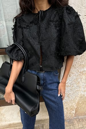 Jacquard-Bluse mit Puffärmeln