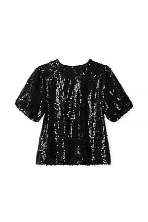 Black Topp med paljetter og puffermer