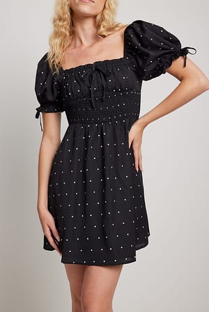 Black Dot Minikleid mit Puffärmeln