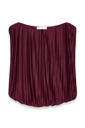 Burgundy Puffärmeliges plissiertes Oberteil