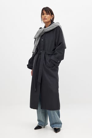 Oversized Raglanärmad kappa i ullblandning
