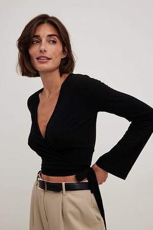 Ribbed Wrap Tie Top