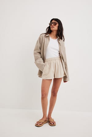 Beige Relaxte korte broek van linnenmix