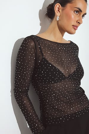 Black/Silver Strass top