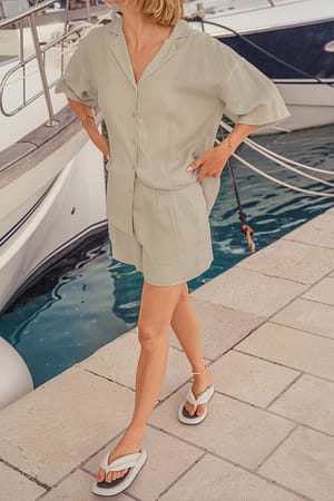 Beige Linen Blend Shorts