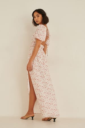 Coral Flower Print Recyceltes Maxikleid mit offenem Rücken