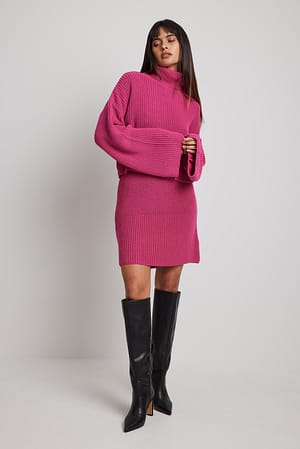 Pink Ribgebreide minirok