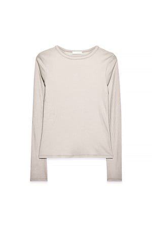 Beige Round Neck Rib Long Sleeve Top