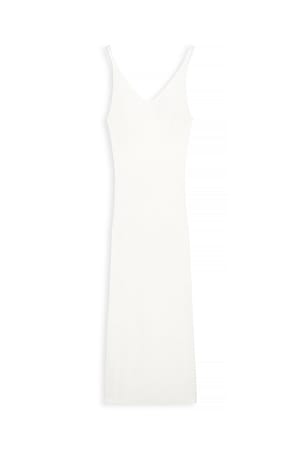 Offwhite Ribbed Knitted Deep Back Dress