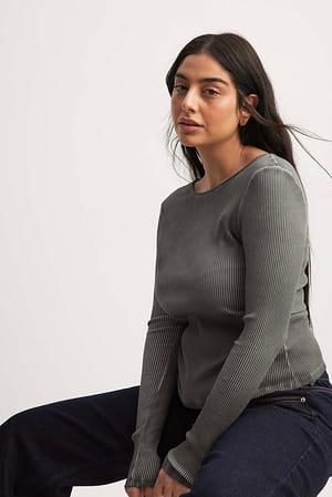 Grey Langärmeliges, geripptes Top
