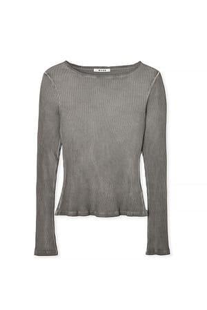 Grey Ribbed Long Sleeve Top