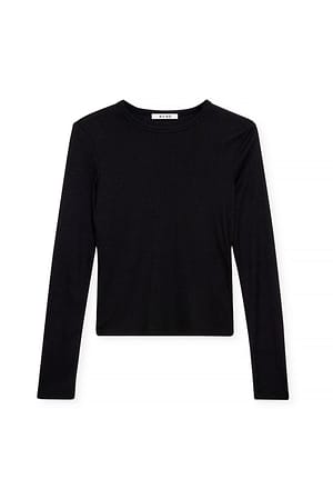 Black Ribbed Long Sleeved Round Neck Top