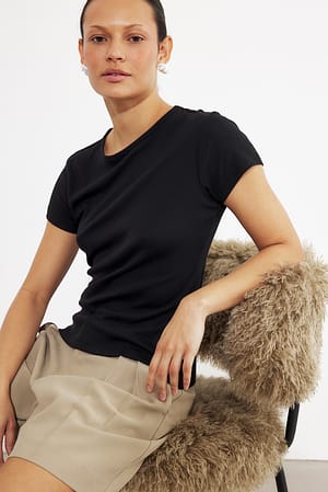 Black Ribbed Short Sleeve T-shirt