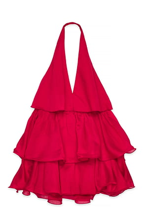 Raspberry Minikleid mit Rüschen und Rosendetail