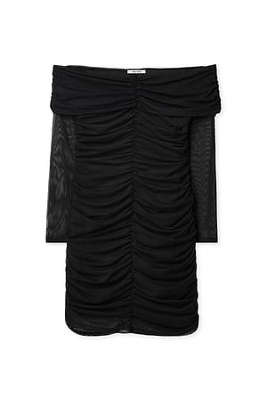 Black Rouched Long Sleeve Mini Dress